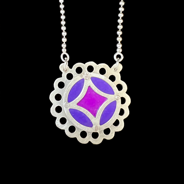 Small Circle-Laced Bingo Medallion Necklace