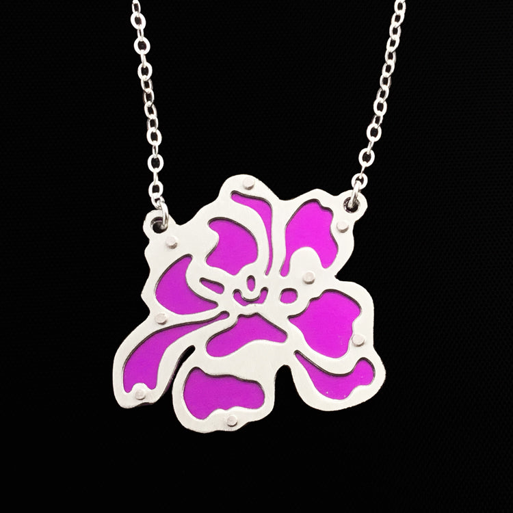 Magnolia Flower Necklace with Color in Grey