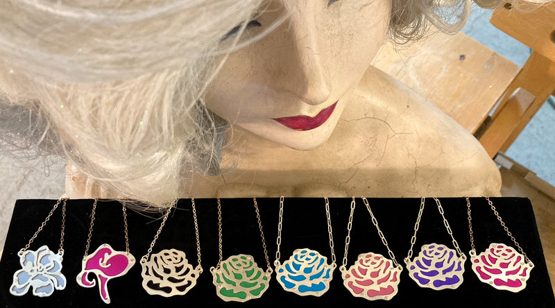 Magnolia Flower Necklace with Color in Grey